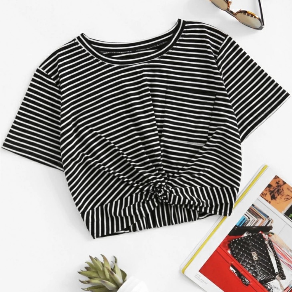 Striped Knotted Crop Top
